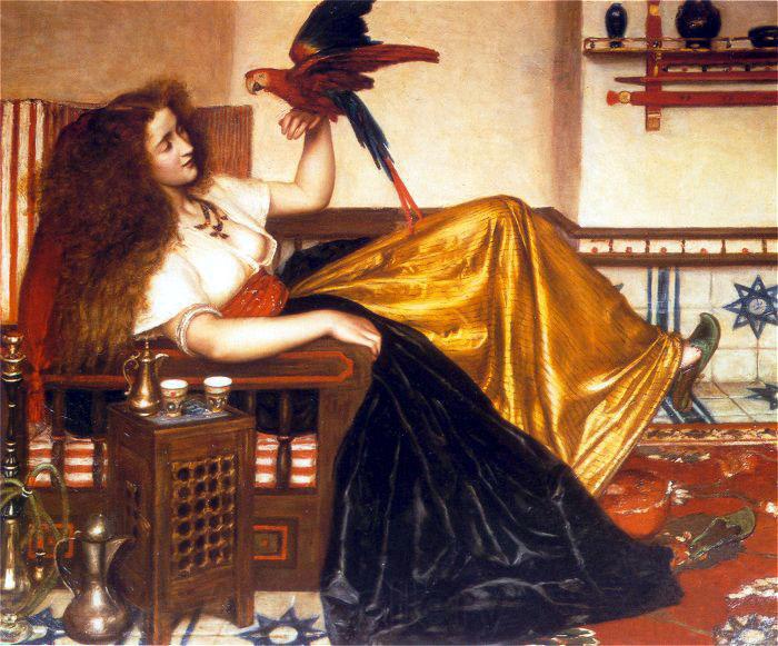 Valentine Cameron Prinsep Prints Reclining Woman with a Parrot Spain oil painting art
